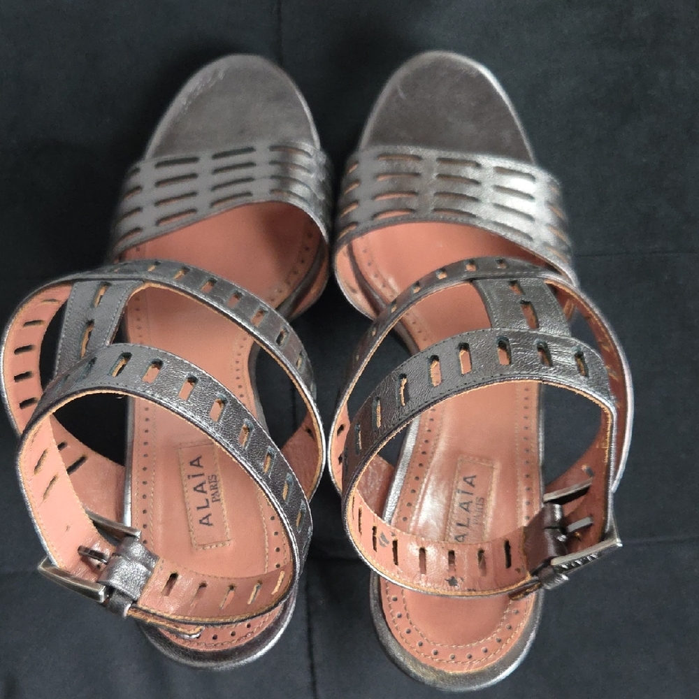 Alaia Gunmetal Ankle Strap Heels
